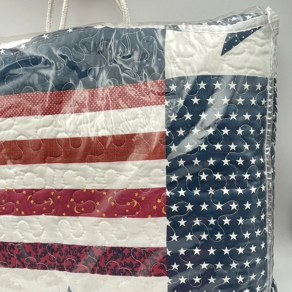 Americana Patch Full Queen Quilt Set 86x86 w/‎ 2 Shams Patriotic USA NIP